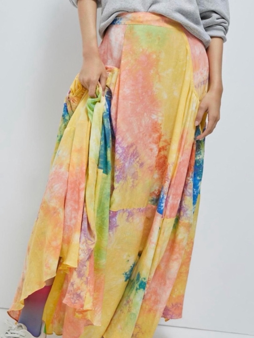 S/W/F x Anthropologie Brianne Tie-Dye Maxi Skirt XS Tencel Boho Flowy Summer